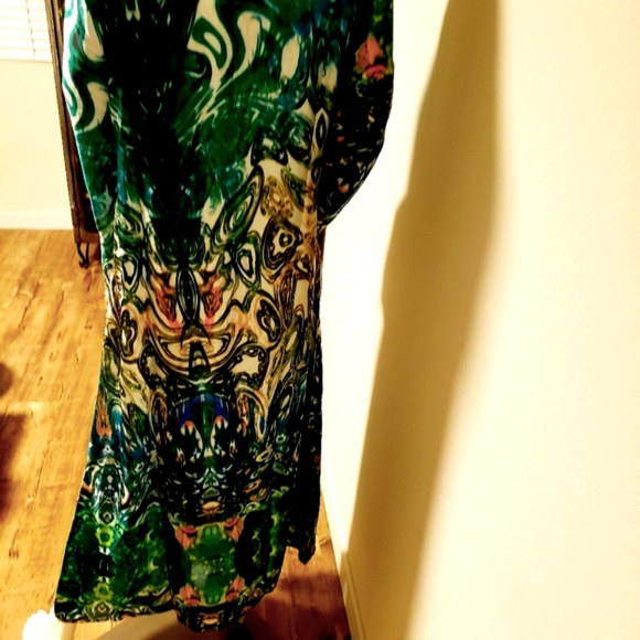 *LAST ONE**MANISH VAID- Silk Turquoise Emb.Pucci Island Prt. Kimono-NWT M - Picture 7 of 15